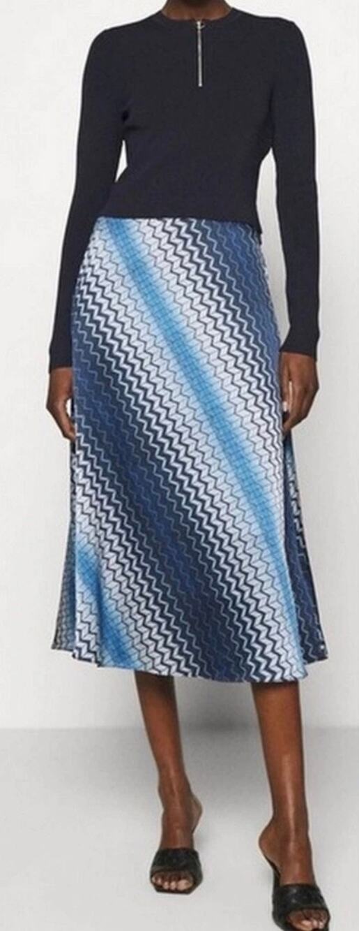 Ted Baker Midi Dress Navy Long Sleeve Top Blue Geometric Midi Skirt size Small